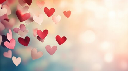 Poster - Beautiful red and pink hearts floating on a light background