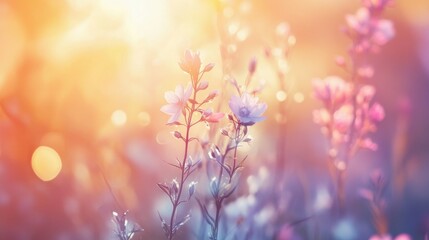 Poster - Pretty delicate flowers blossom in vibrant colorful glowing sunlight