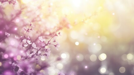Poster - Beautiful delicate pink and yellow flower blossoms in soft focused light