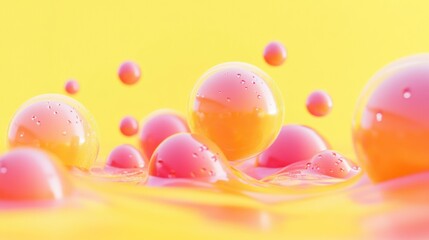 Poster - Floating Spheres And Liquid In Shades Of Yellow And Red