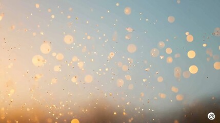 Poster - Floating glitter and bokeh illuminate a soft blue and yellow background