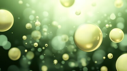 Poster - Floating golden spheres against a blurred green background creates a bokeh effect