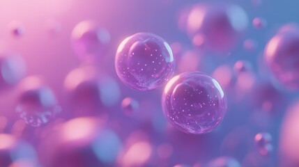 Poster - Abstract illustration of sparkling bubbles floating within a light pink space