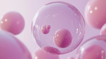 Poster - Pink Bubbles Floating in a Softly Colored Light Environment