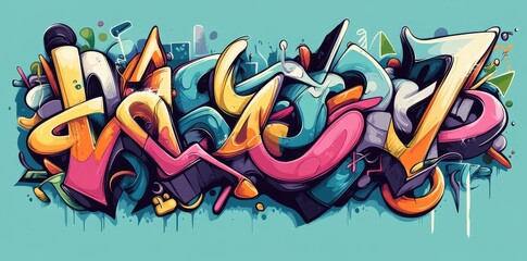 Wall Mural - a vibrant and colorful artistic depiction of graffiti style lettering