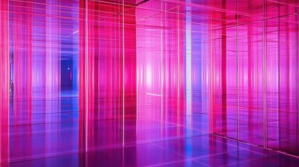 Poster - A vibrant hallway of glowing pink and purple light effects