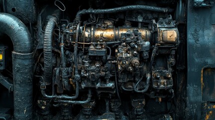 Poster - The image shows a detailed view of an engine
