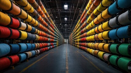 Aufkleber - Numerous Colored Spools Of Wire Are Stacked In Rows And Columns