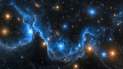 Poster - Cosmic nebula with many stars of different colors appears in space