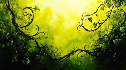 Poster - Green Vines And Leaves Are Growing In A Bright Lighted Environment