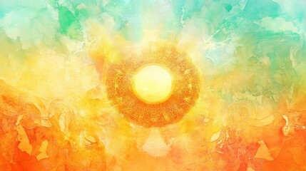 Poster - The Brightly Colored Watercolor Painting Featuring a Glowing Sun