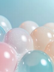 Fototapete - Colorful bubbles float in a dreamy atmosphere reflecting light in soft pastels and gentle textures during tranquil moments. Generative AI