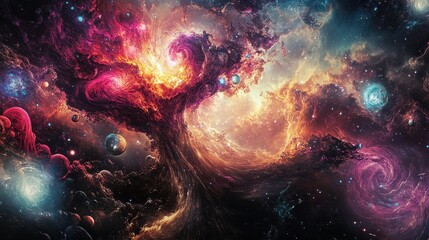 Wall Mural - a stunning and colorful depiction of deep cosmic nebulae and galaxies
