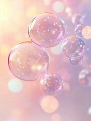 Fototapete - Bubbles floating elegantly in soft, dreamy pastel background with subtle light reflections in a serene setting. Generative AI