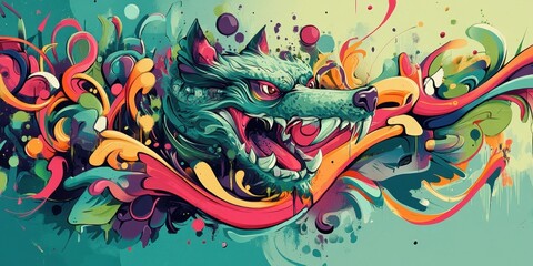 Poster - An illustration of an angry wolf with colorful expressive artwork