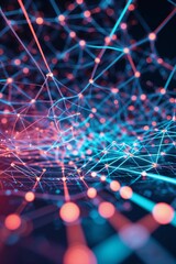 Poster - Digital network visualization with connected nodes during nighttime