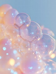 Fototapete - Colorful soap bubbles floating in the air create a dreamy atmosphere with soft pastel hues. Generative AI