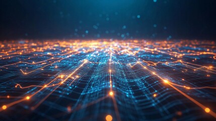 Aufkleber - Digital roadmap for business process modernization. Dynamic glowing path illustrates digital transformation strategy. Abstract tech design shows network connections, data flow. 32k image