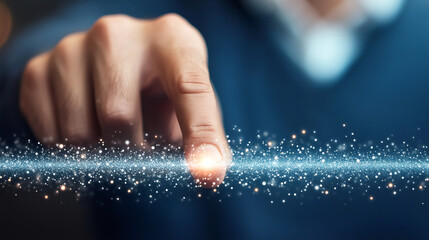 Aufkleber - Businessman activating a cutting-edge digital data stream with his fingertip, engaging in a vibrant display of technology and innovation