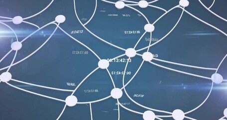 Poster - network of connections and data processing animation over blue background