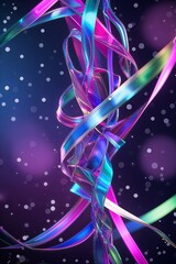 Poster - Colorful ribbons swirl gracefully in a vibrant display against a dreamy background of soft lights