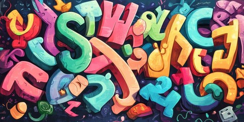 Poster - Colorful three dimensional alphabet letters creating an artistic vibrant pattern