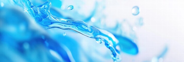 Aufkleber - Bright blue water splashing and flowing in an abstract form with graceful motion in soft lighting. Generative AI