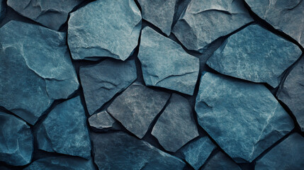 Poster - Dark blue stone wall surface, highlighting intricate texture and natural stone patterning