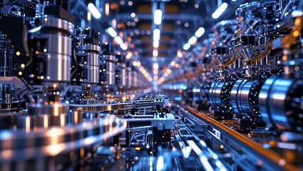 Poster - advanced robotic assembly line in a modern factory showcasing automated machinery and precision engi