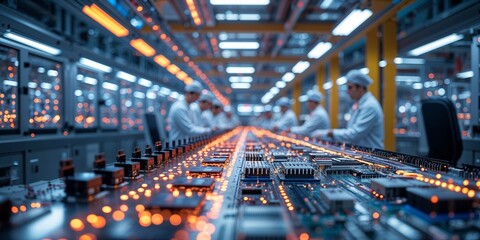Poster - workers assembling circuit boards in a modern electronics manufacturing facility