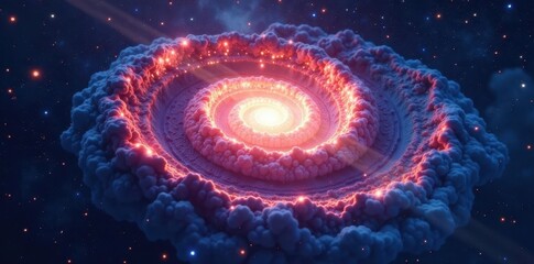 Wall Mural - cosmic spiral galaxy, vibrant light rays pierce darkness, light rays, science, awe inspiring