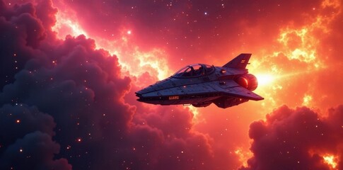 Wall Mural - spaceship fleeing a vibrant supernova explosion, vibrant, adventure, distant