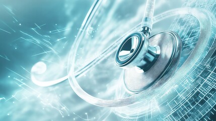 Poster - Advanced digital stethoscope with holographic interface, representing futuristic healthcare, AI-driven diagnostics, and medical technology innovation, Generative AI