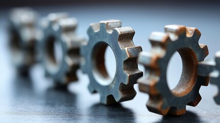 Aufkleber - Close-up of aligned metal gears symbolizing industrial engineering, mechanical precision, and efficient machinery operation in production and technology, Generative AI
