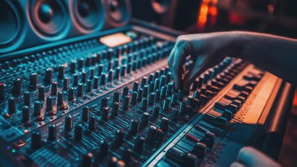 Poster - professional audio engineer working on a mixing console, adjusting knobs and faders to achieve perfe