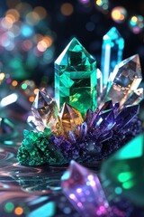 Poster - vibrant display of colorful crystals shimmering under soft light in an artistic arrangement