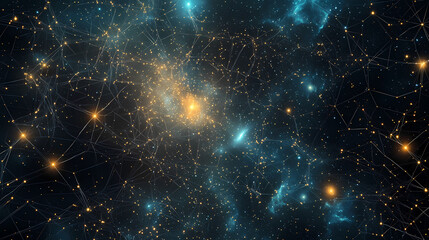 Wall Mural - a view of deep space with a network of glowing stars and distant galaxies, highlighting the intricat