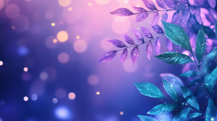 Poster - Shimmering purple-turquoise leaves sparkling against blurred luminous background