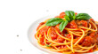© Lumaverse - a plate of delicious spaghetti with rich tomato sauce and fresh basil leaves