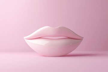 Poster - This digital creation features lips shaped like a toy, resting on a soft pink surface, exuding a playful and whimsical feel