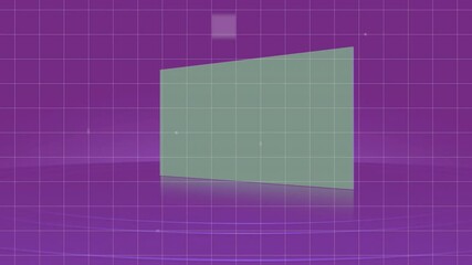 Poster - Floating green grid panel over purple background with digital animation effect