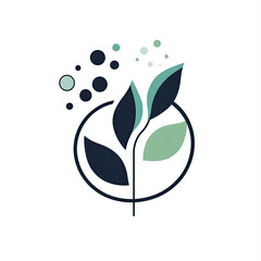 Fototapete - Abstract plant illustration, leaves inside circle with dots, isolated white back