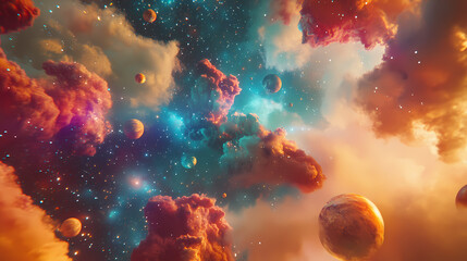 Wall Mural - a mesmerizing stock photo featuring a celestial scene with colorful stars, planets, and galaxies in 