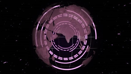 Aufkleber - Animation of rotating digital globe with pink circular patterns on dark background