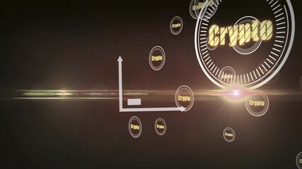 Poster - Animation of rising bar chart with crypto-themed graphics and circular text elements