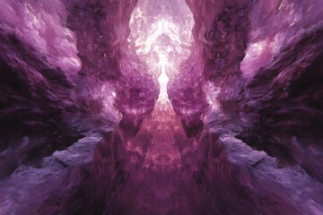 Aufkleber - Vibrant purple and pink abstract landscape with intricate formations and glowing light at the center