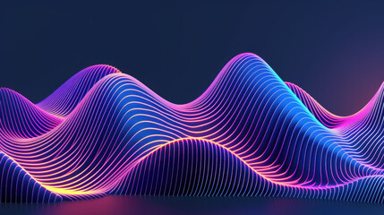 Poster - Colorful wave patterns with neon lights create vibrant digital landscape, showcasing blend of blue, pink, and purple hues that evoke sense of energy and movement