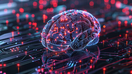 Poster - digital brain with glowing circuits and vibrant lights, representing artificial intelligence and technology. intricate design showcases fusion of biology and technology