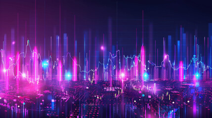 Poster - vibrant digital landscape showcasing colorful data visualizations and graphs, representing technolog