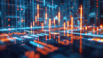 Poster - digital data visualization with glowing graphs and charts